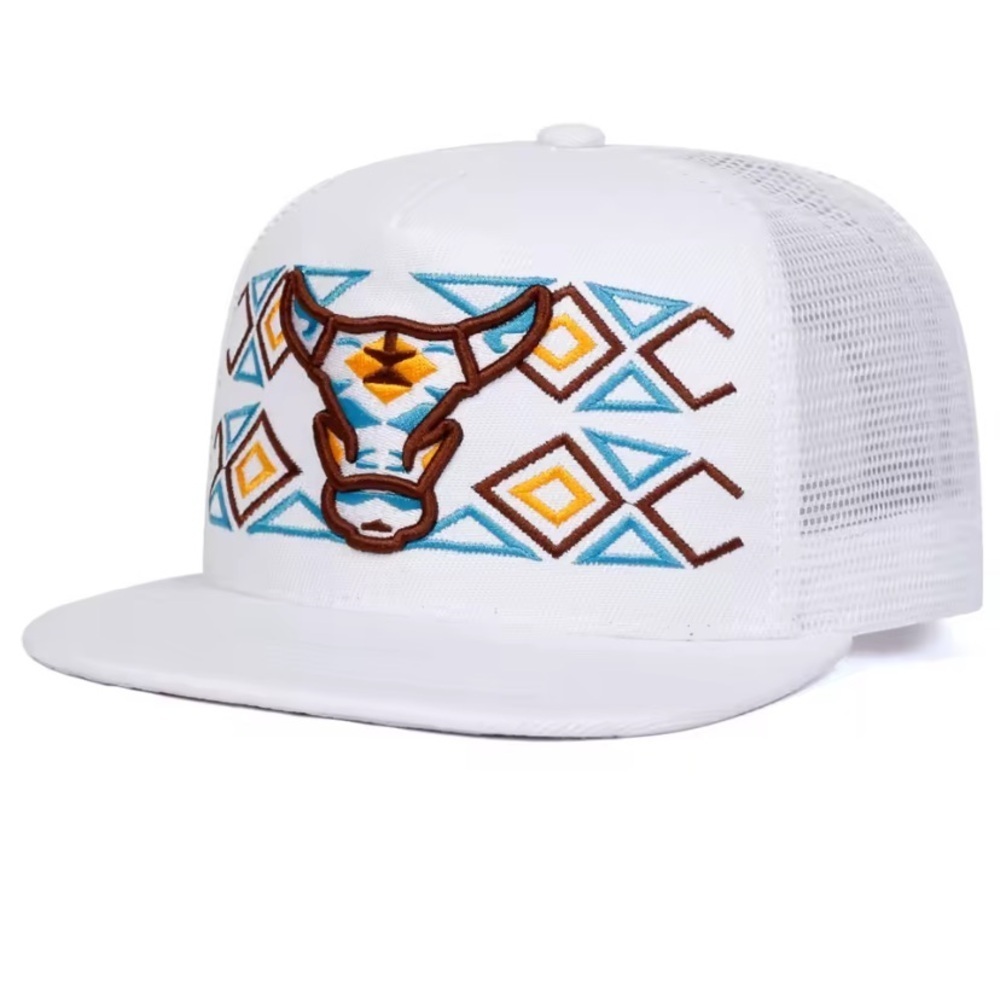 Tracker style Southwestern aztec HORN mesh back unisex baseball hat